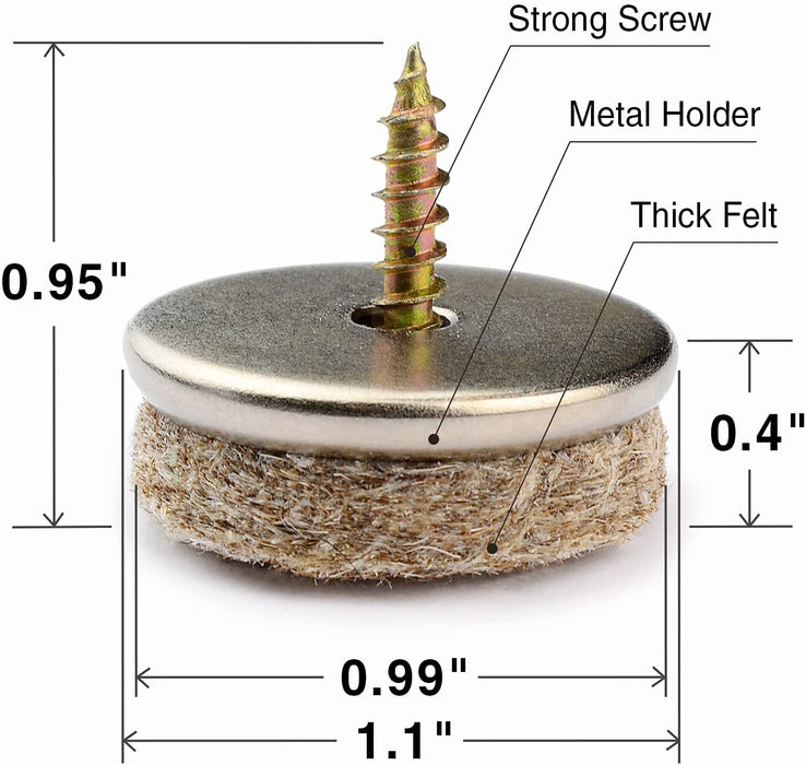 Screw-On Felt Pads by X-Protector 24 pcs - Felt Furniture Pads – 1.1” - Protect Your Hardwood Floors!