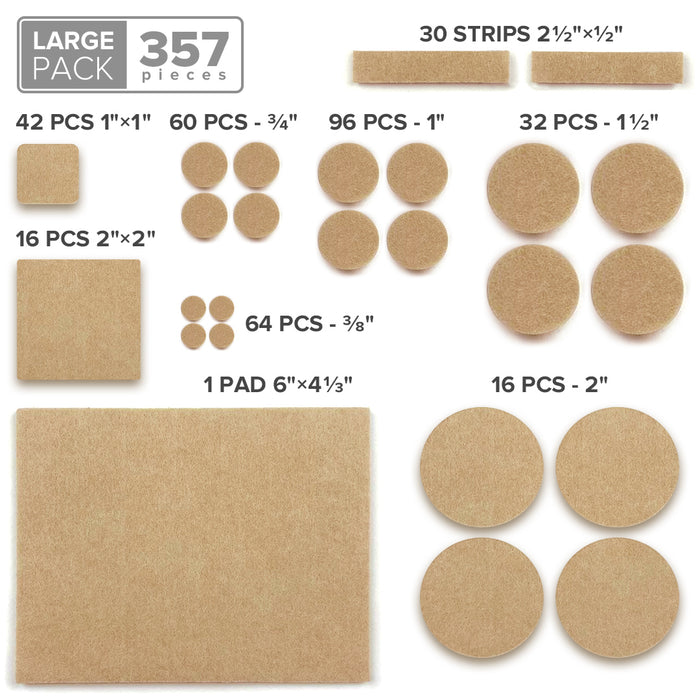 X-Protector Beige Felt Furniture Pads 357 pcs - Ideal Wood Floor Protectors for Furniture - Huge Quantity of Furniture Pads for Hardwood Floors with Many Big Sizes – Protect Any Type of Hard Floor